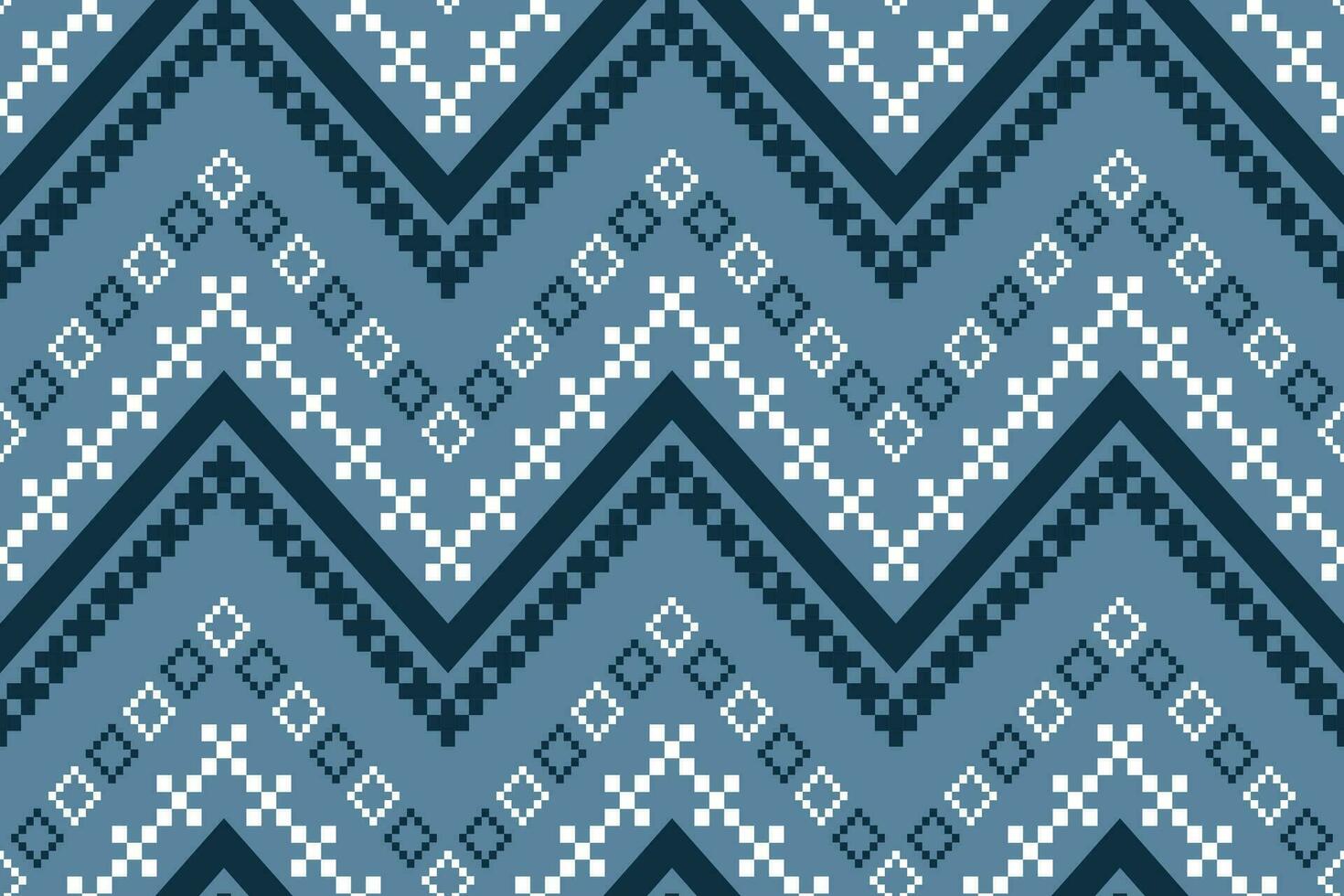 Indigo navy blue geometric traditional ethnic pattern Ikat seamless pattern border abstract design for fabric print cloth dress carpet curtains and sarong Aztec African Indian Indonesian vector