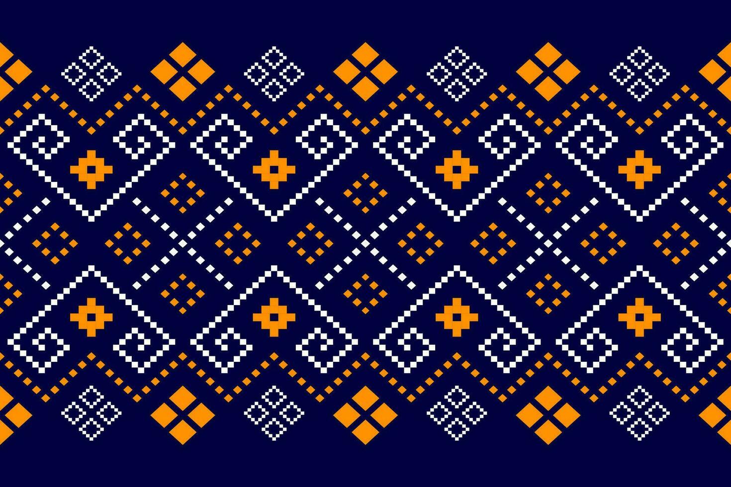 Indigo navy blue geometric traditional ethnic pattern Ikat seamless pattern border abstract design for fabric print cloth dress carpet curtains and sarong Aztec African Indian Indonesian vector
