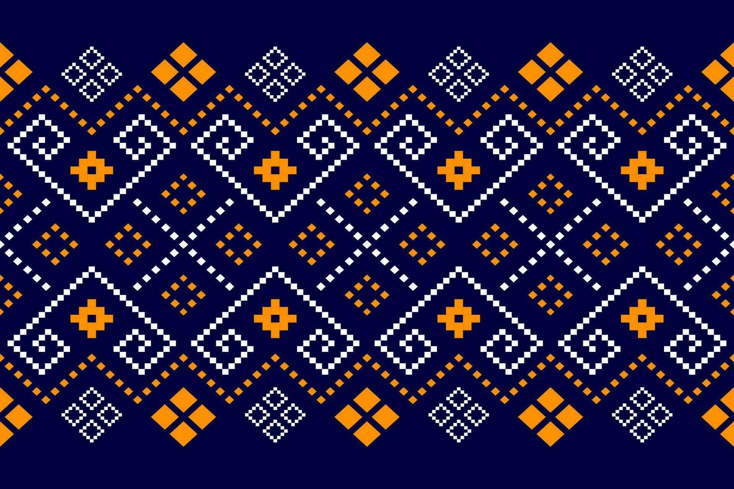 Indigo navy blue geometric traditional ethnic pattern Ikat seamless pattern border abstract design for fabric print cloth dress carpet curtains and sarong Aztec African Indian Indonesian vector