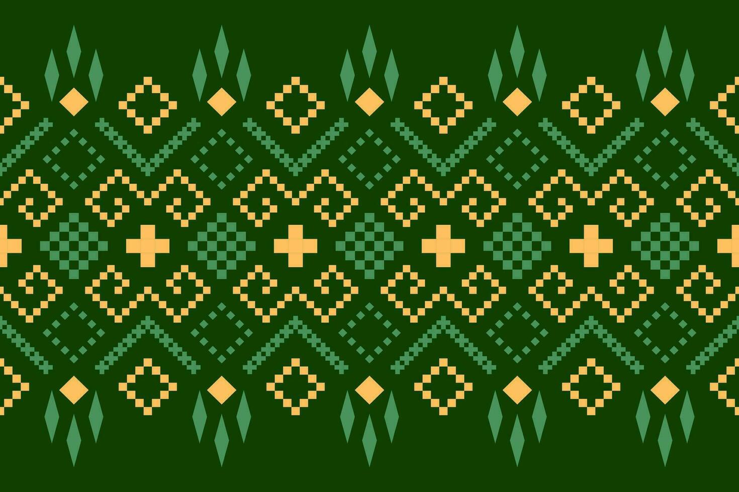 Green Cross stitch colorful geometric traditional ethnic pattern Ikat seamless pattern border abstract design for fabric print cloth dress carpet curtains and sarong Aztec African Indian Indonesian vector