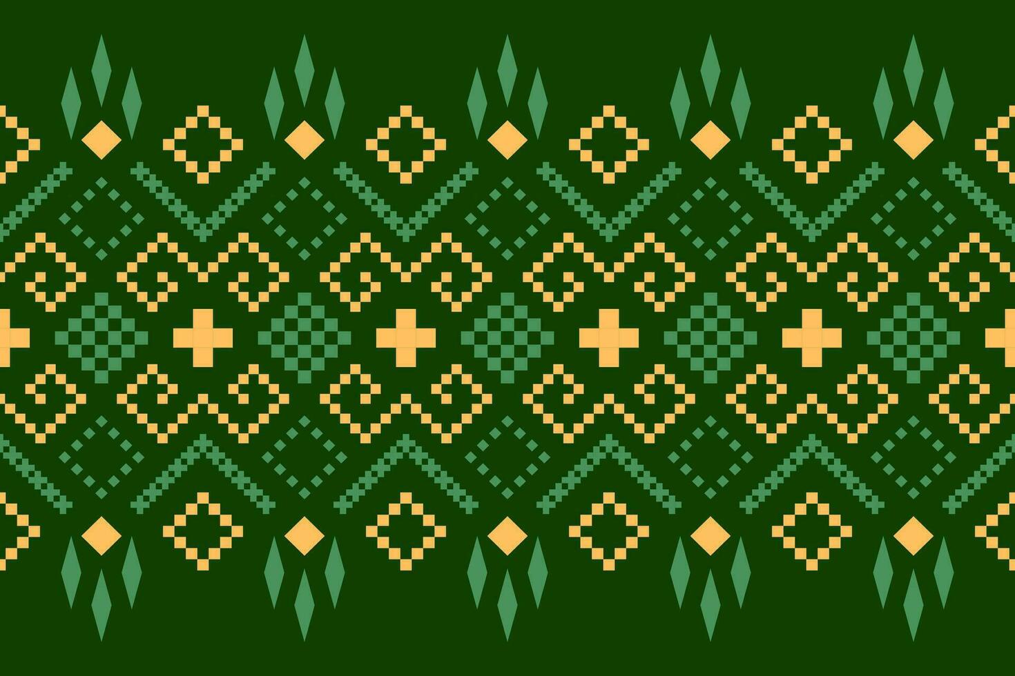 Green Cross stitch colorful geometric traditional ethnic pattern Ikat seamless pattern border abstract design for fabric print cloth dress carpet curtains and sarong Aztec African Indian Indonesian vector