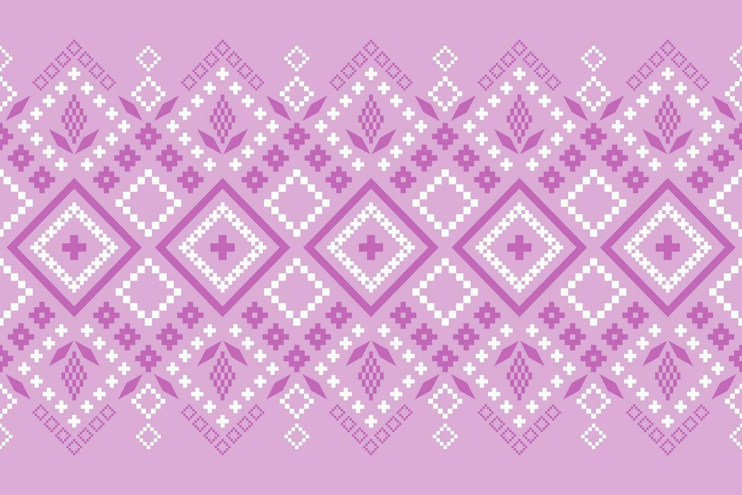 Pink Cross stitch colorful geometric traditional ethnic pattern Ikat seamless pattern border abstract design for fabric print cloth dress carpet curtains and sarong Aztec African Indian Indonesian vector