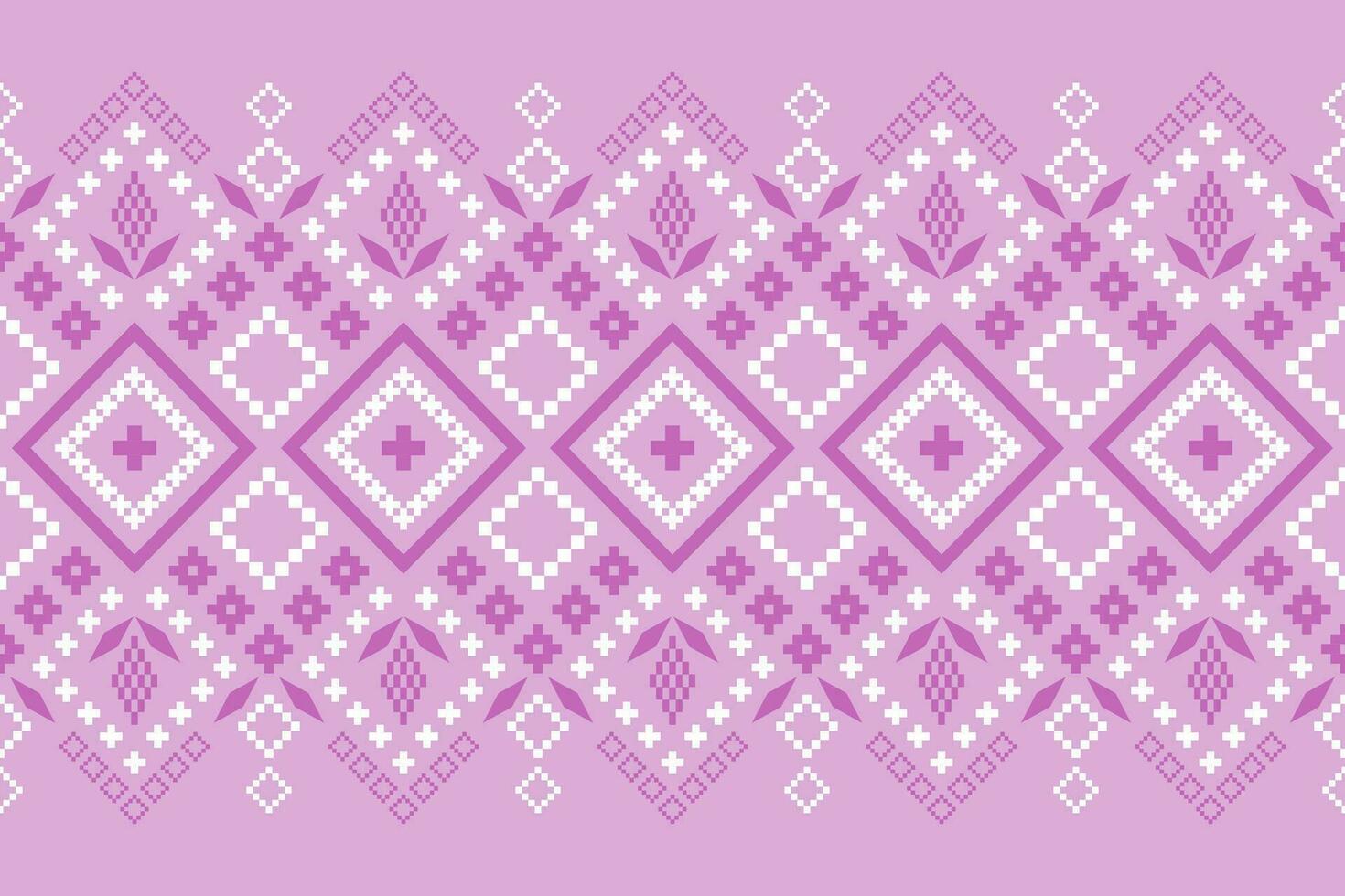 Pink Cross stitch colorful geometric traditional ethnic pattern Ikat seamless pattern border abstract design for fabric print cloth dress carpet curtains and sarong Aztec African Indian Indonesian vector