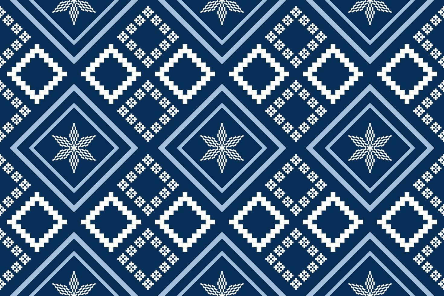Indigo navy blue geometric traditional ethnic pattern Ikat seamless pattern border abstract design for fabric print cloth dress carpet curtains and sarong Aztec African Indian Indonesian vector