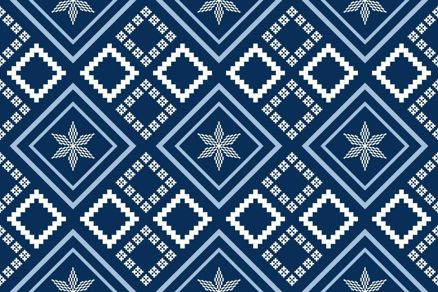 Indigo navy blue geometric traditional ethnic pattern Ikat seamless pattern border abstract design for fabric print cloth dress carpet curtains and sarong Aztec African Indian Indonesian vector