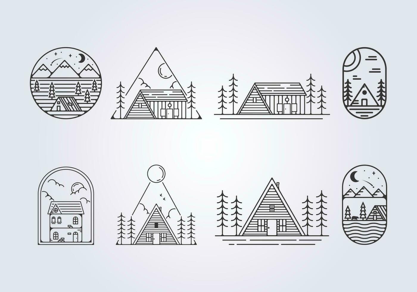 bundle of cottage cabin logo vector, forest cabin villa illustration icon template design vector