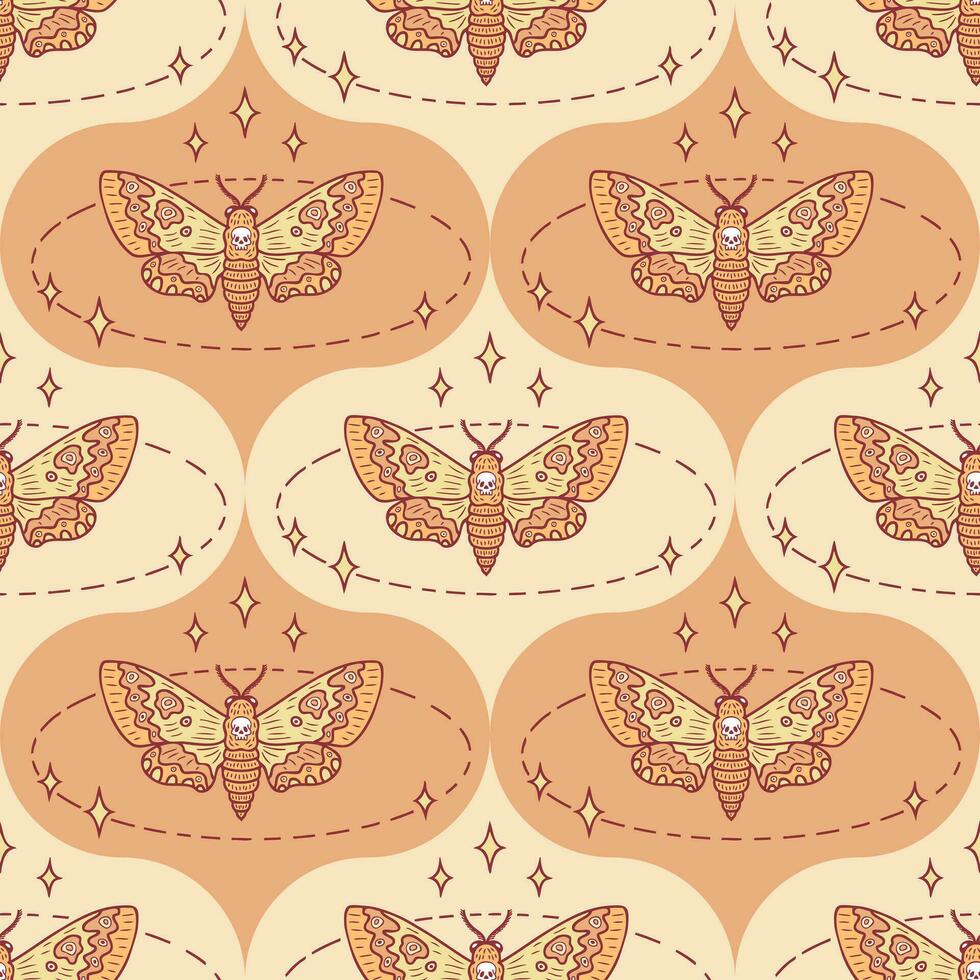 Hawk moth butterfly magic linear seamless pattern with stars. Perfect print for tee, paper, textile and fabric. vector
