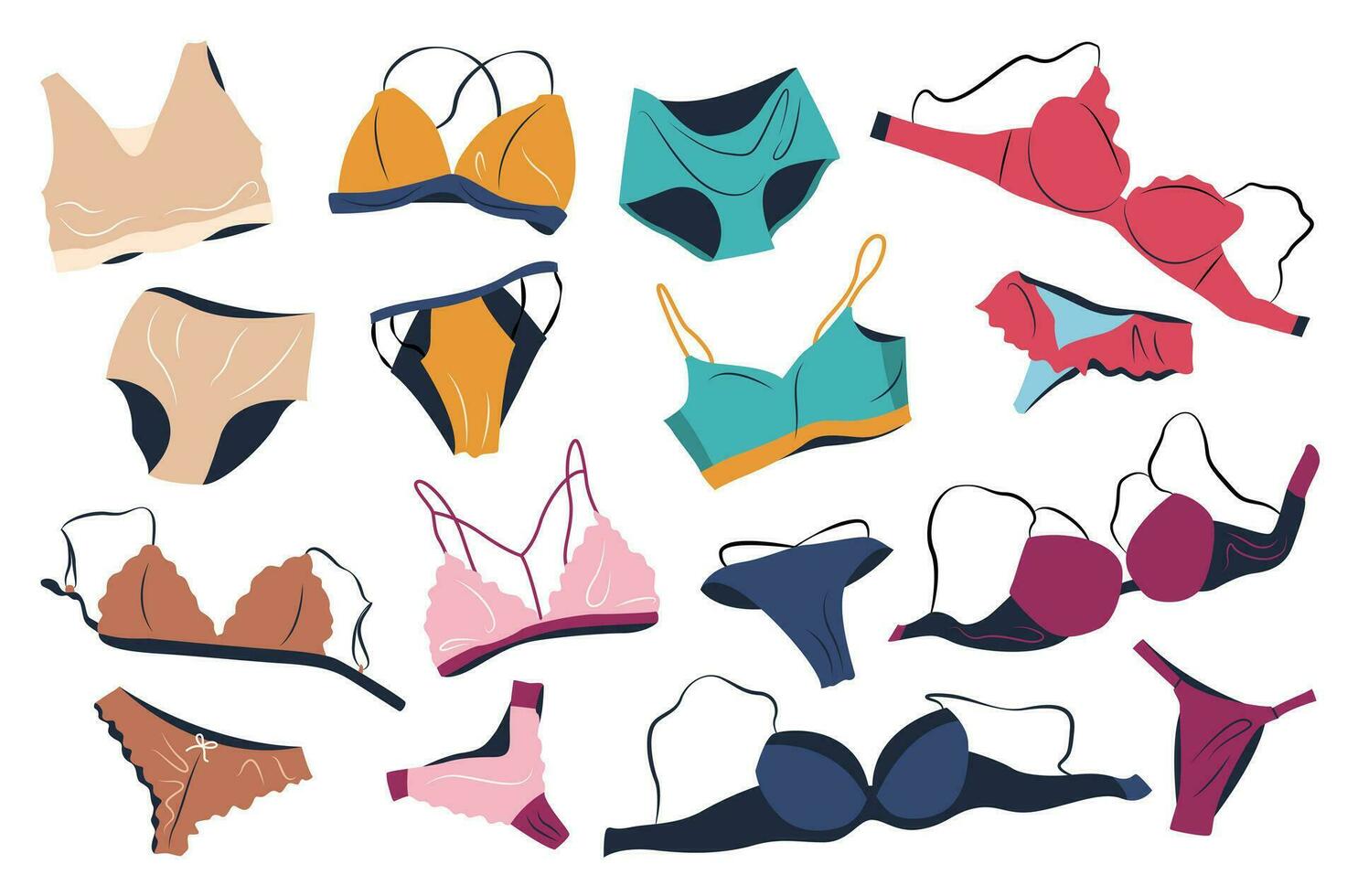 Types Of Women's Panties And Bras. Set Of Underwear. Vector Illustration  Royalty Free SVG, Cliparts, Vectors, and Stock Illustration. Image  139118422.