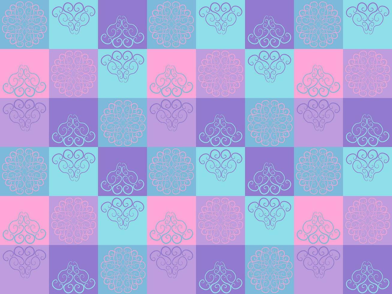 seamless pattern with multicolored squares, tiles, geometry and vintage patterns, curls,lace vector