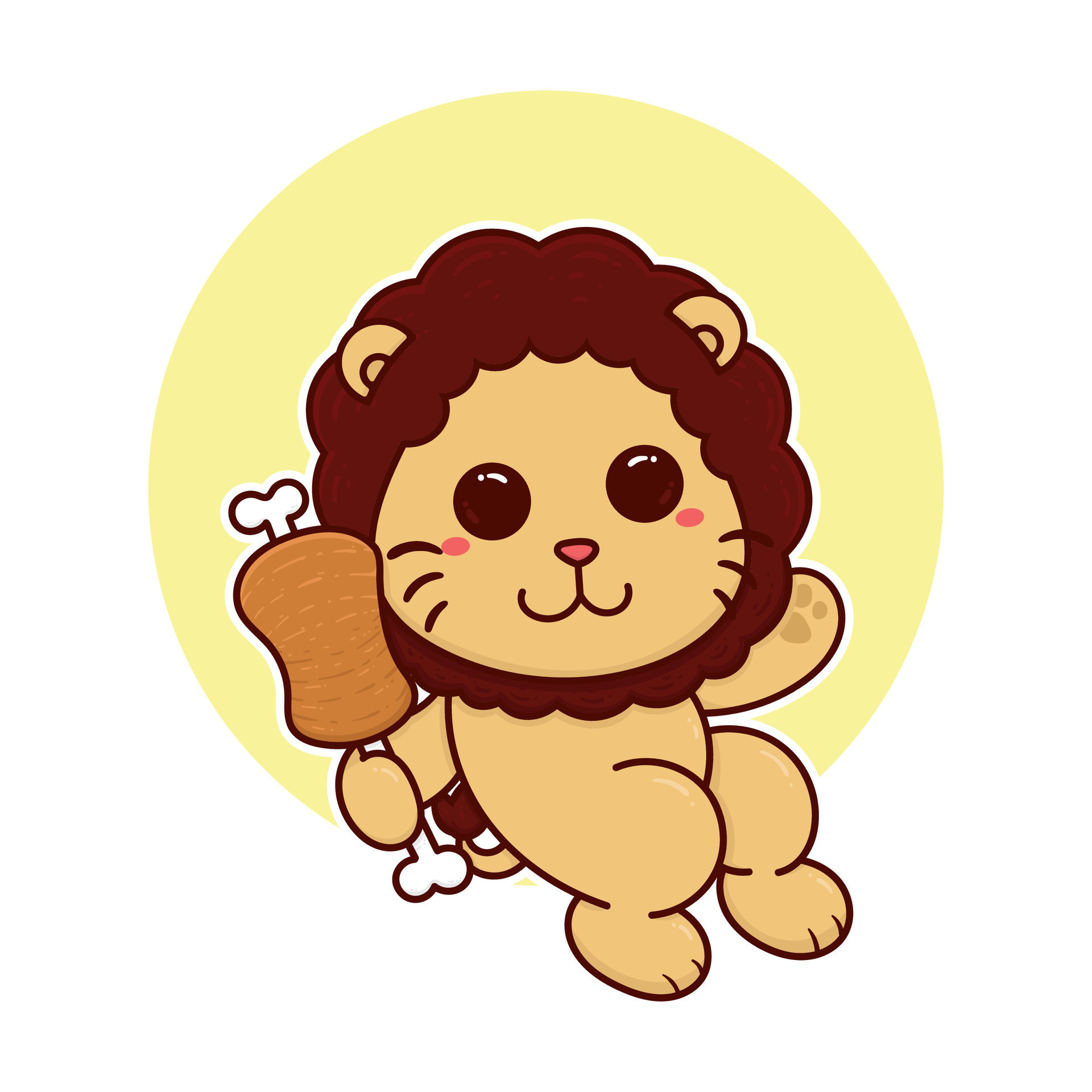 happy cute lion eat meat food adorable cartoon doodle 35300112 Vector