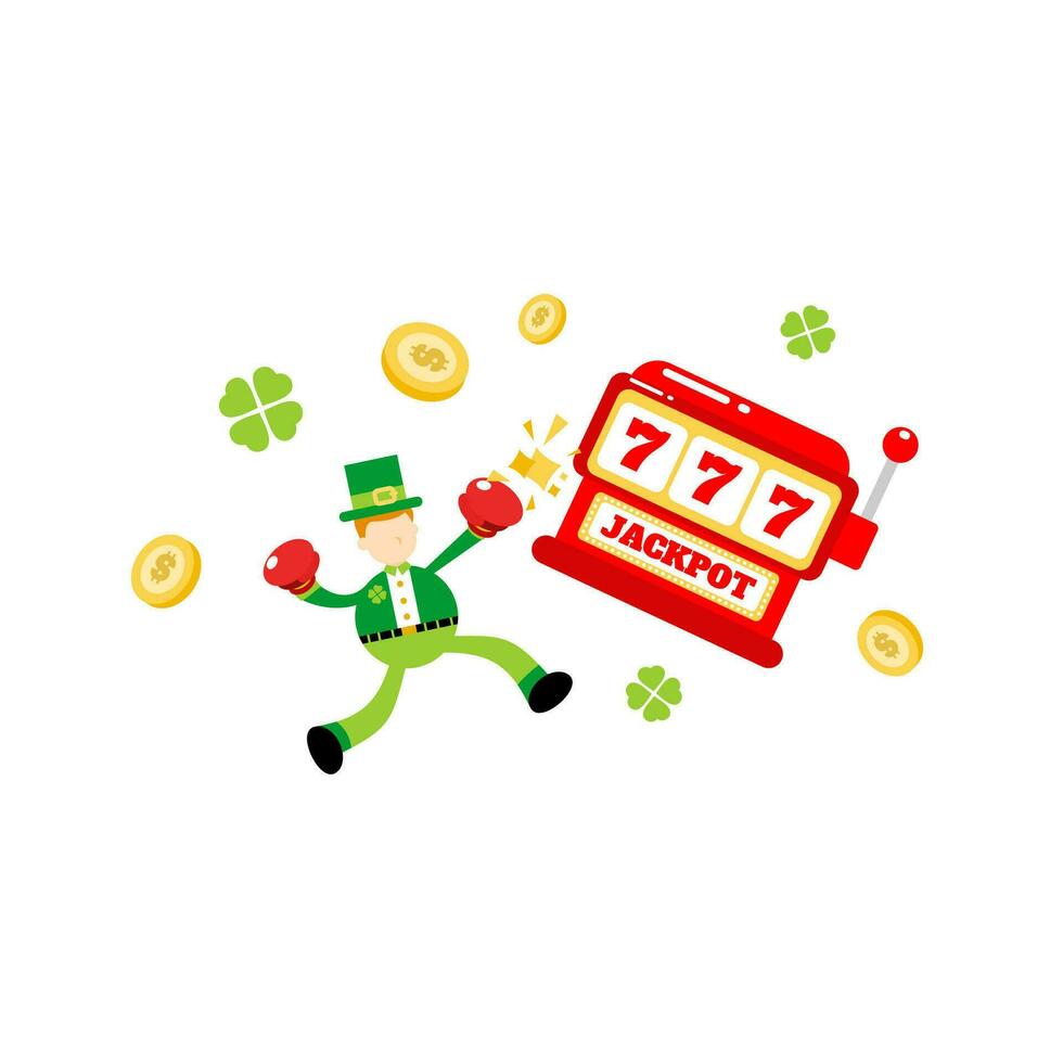 leprechaun shamrock celtic and punch boxing casino jackpot slot game cartoon doodle flat design style vector illustration