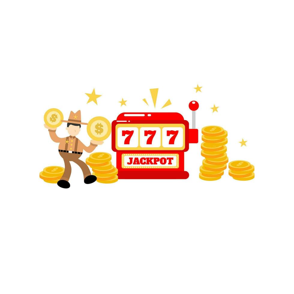 cowboy america and casino slot game cartoon doodle flat design style vector illustration