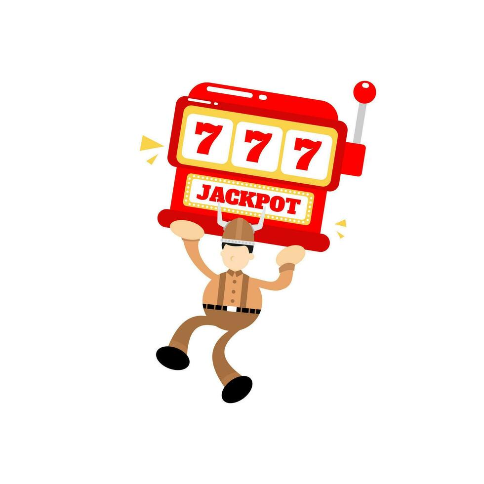 barbarian viking and casino slot game cartoon doodle flat design style vector illustration