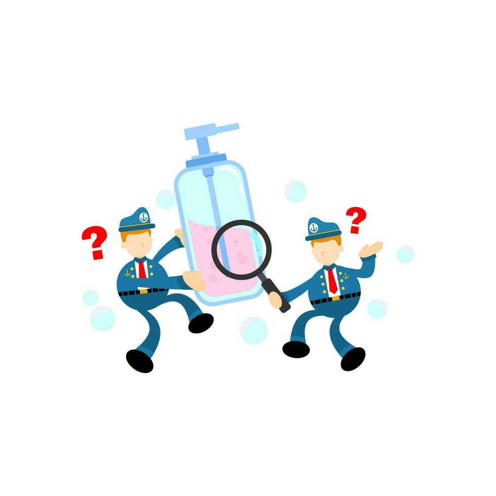 sailor and soap sanitizer hygene cartoon flat design illustration vector