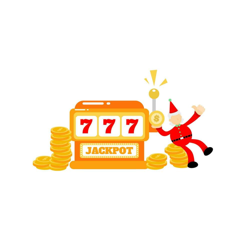 christmas santa claus merry and casino slot game cartoon doodle flat design style vector illustration