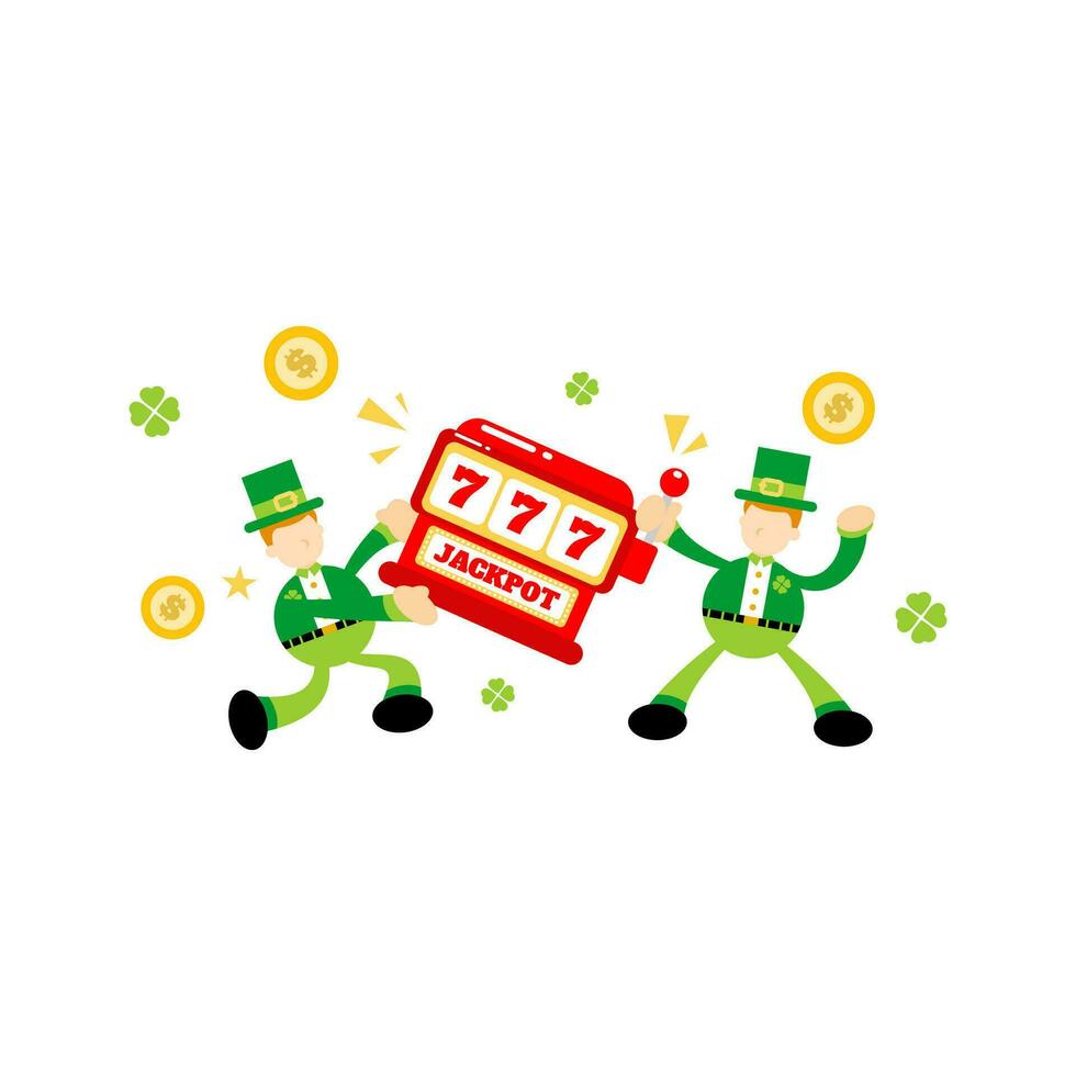 leprechaun shamrock celtic and casino slot game cartoon doodle flat design style vector illustration