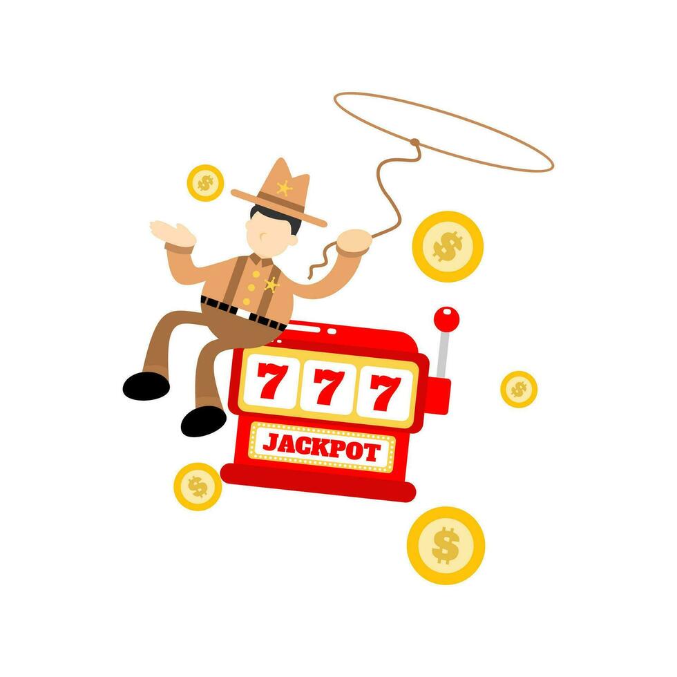 cowboy america and casino slot game cartoon doodle flat design style vector illustration