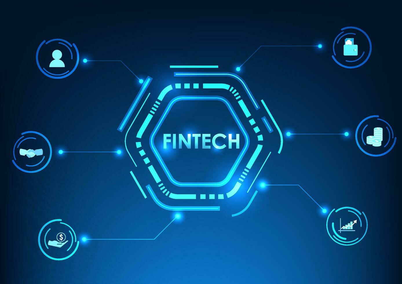 financiero tecnología fintech es en el dentro de el círculo. moderno Finanzas trae en tecnología a ayuda gestionar actas. ambos dinero transferir pagar para productos en línea 24 horas un día. vector