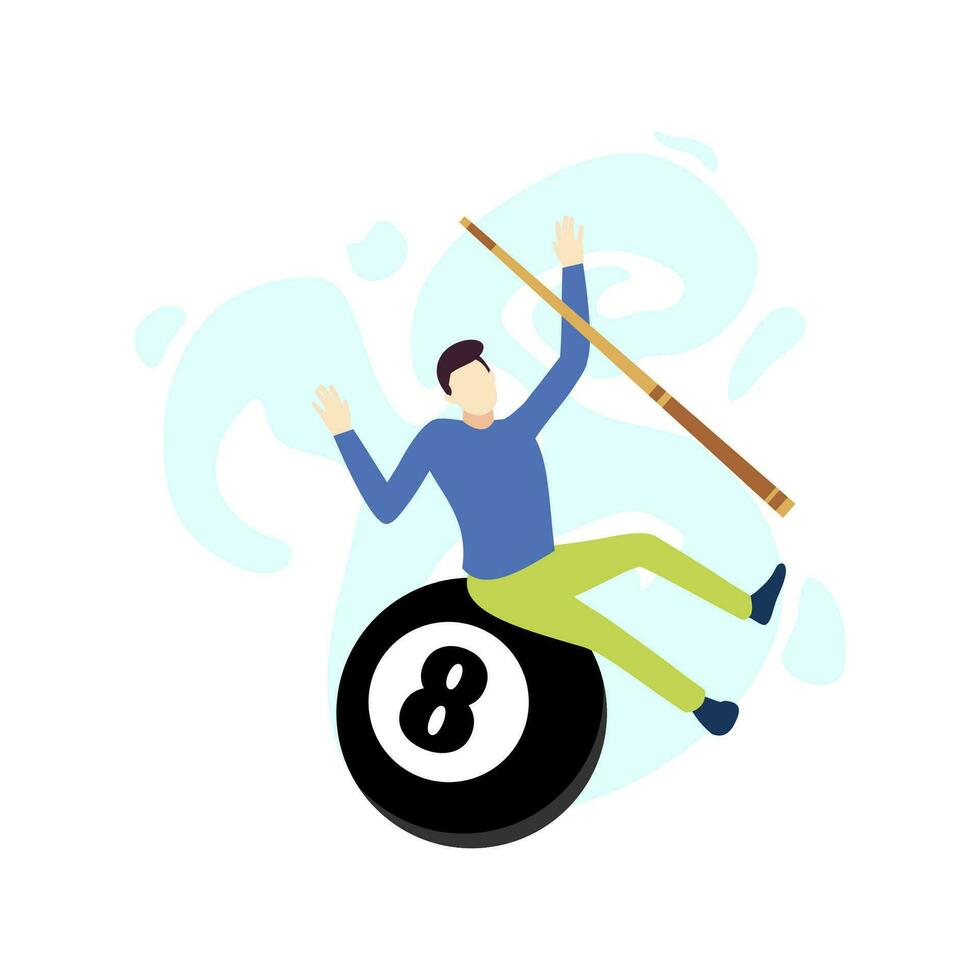 man playing billiard and sitting on ball number eight people character vector illustration flat design