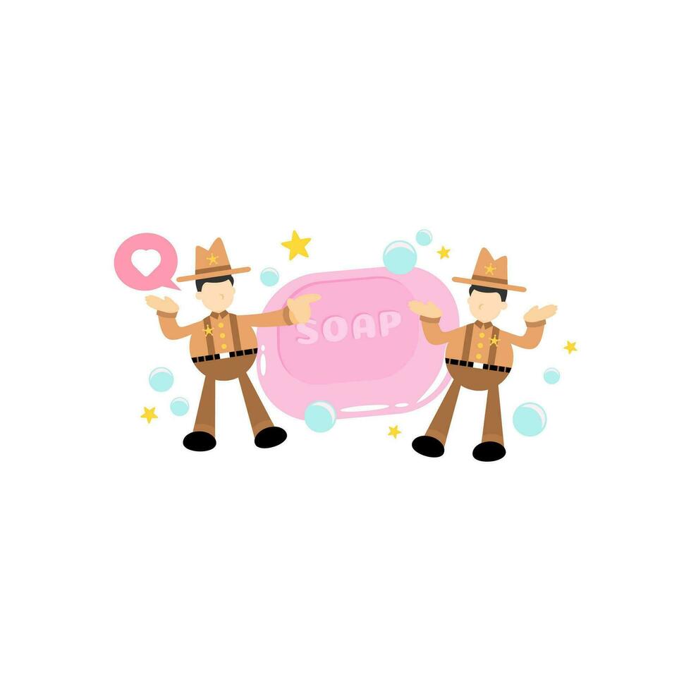 america cowboy and soap sanitizer hygene cartoon flat design illustration vector