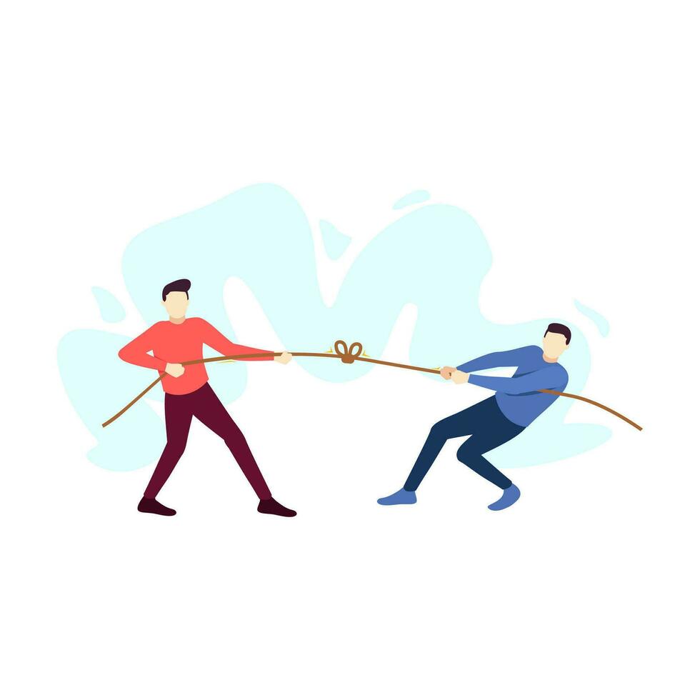 man do tug of war game sport competition people character flat design vector illustration