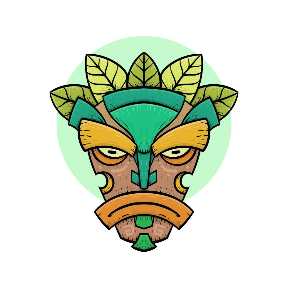 tribal tiki mascaras hawaiano tótem cultura vector de madera de colores ilustraciones
