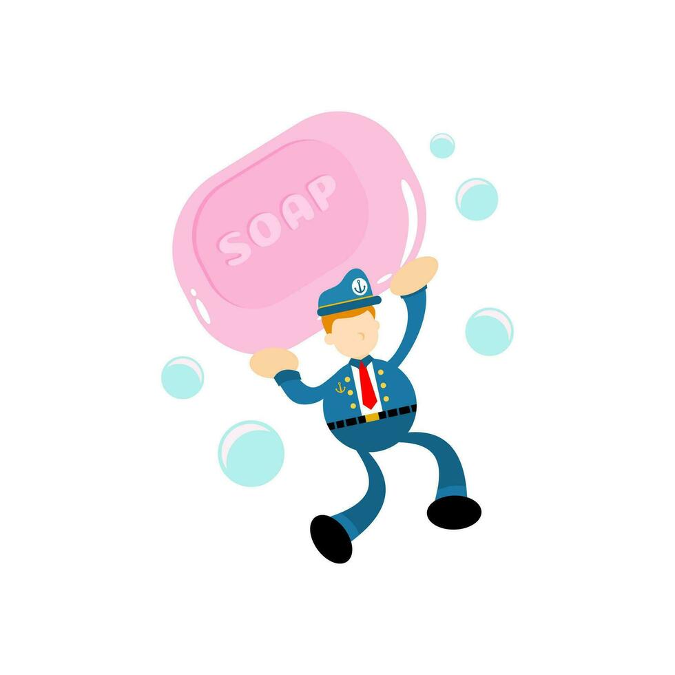 sailor and soap sanitizer hygene cartoon flat design illustration vector
