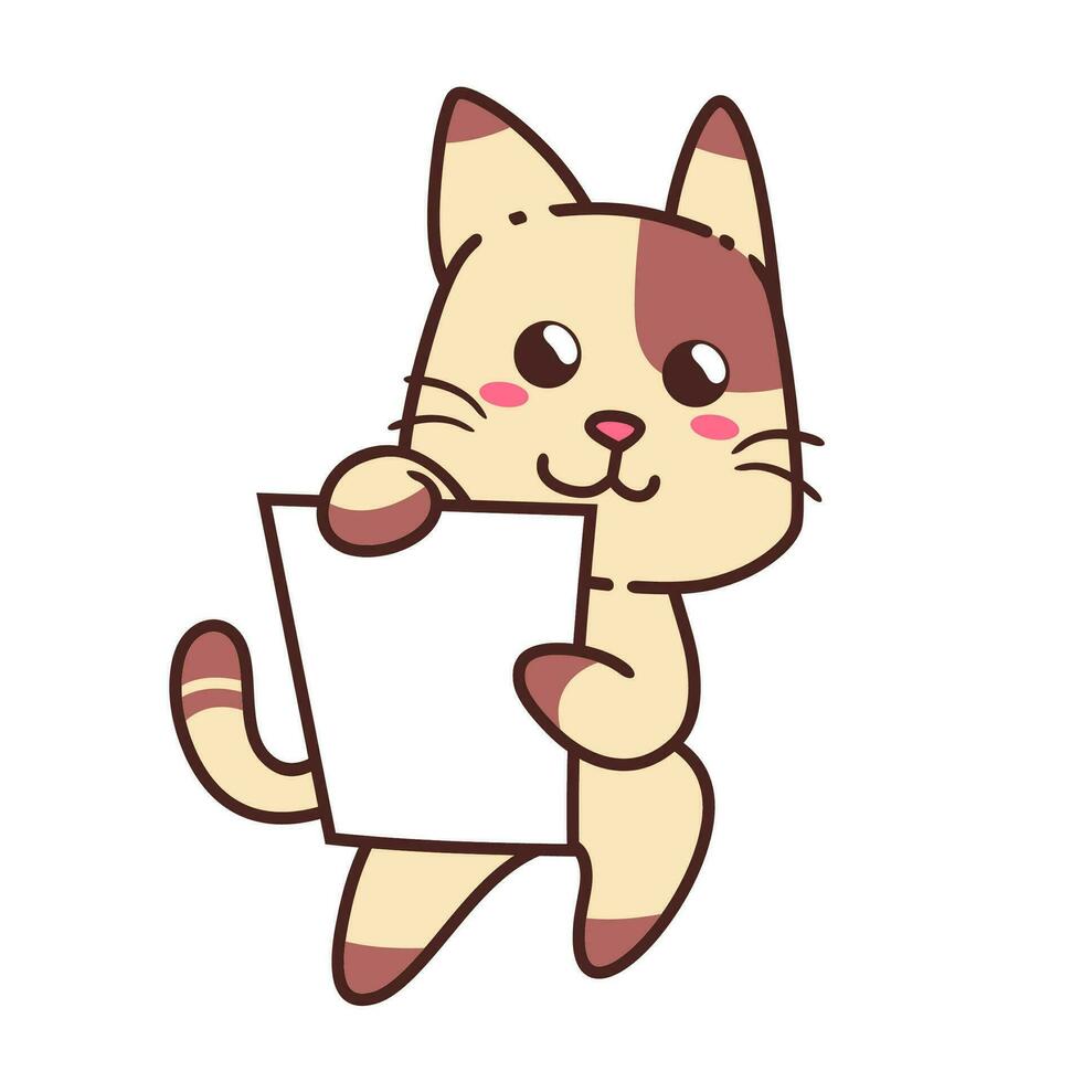 linda adorable contento marrón gato recoger blanco papel dibujos animados garabatear vector ilustración plano diseño estilo