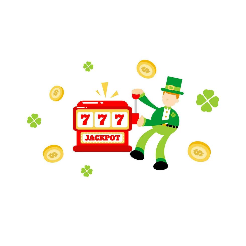 leprechaun shamrock celtic and casino slot game cartoon doodle flat design style vector illustration