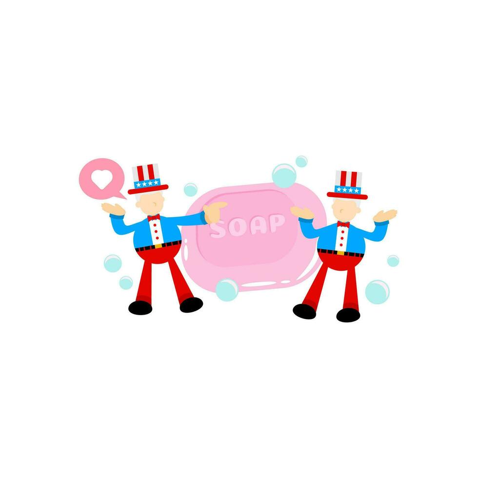 america uncle sam and soap sanitizer hygene cartoon flat design illustration vector