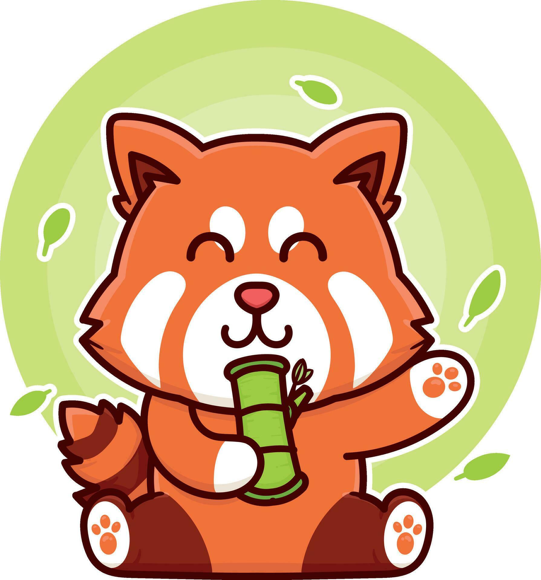 happy red panda eat bamboo adorable cartoon doodle vector illustration ...