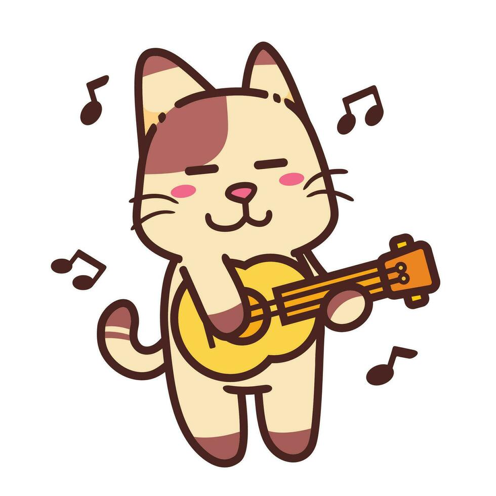 Cute Adorable Happy Brown Cat Play Classical Guitar cartoon doodle vector illustration flat design style