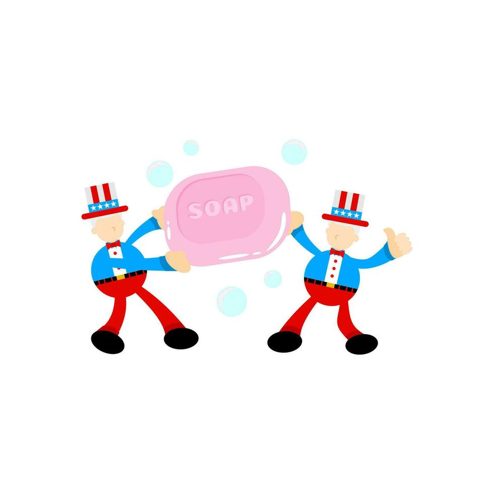 america uncle sam and soap sanitizer hygene cartoon flat design illustration vector