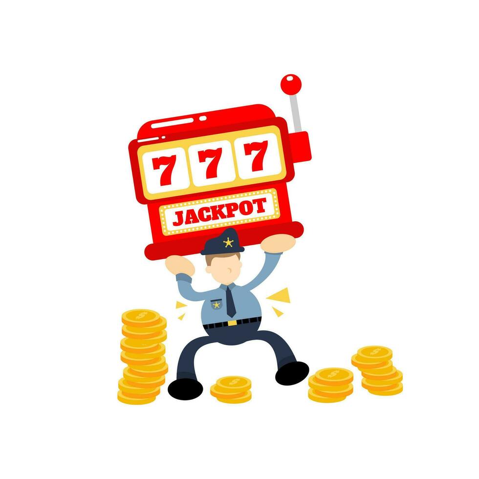police officer and casino slot game cartoon doodle flat design style vector illustration