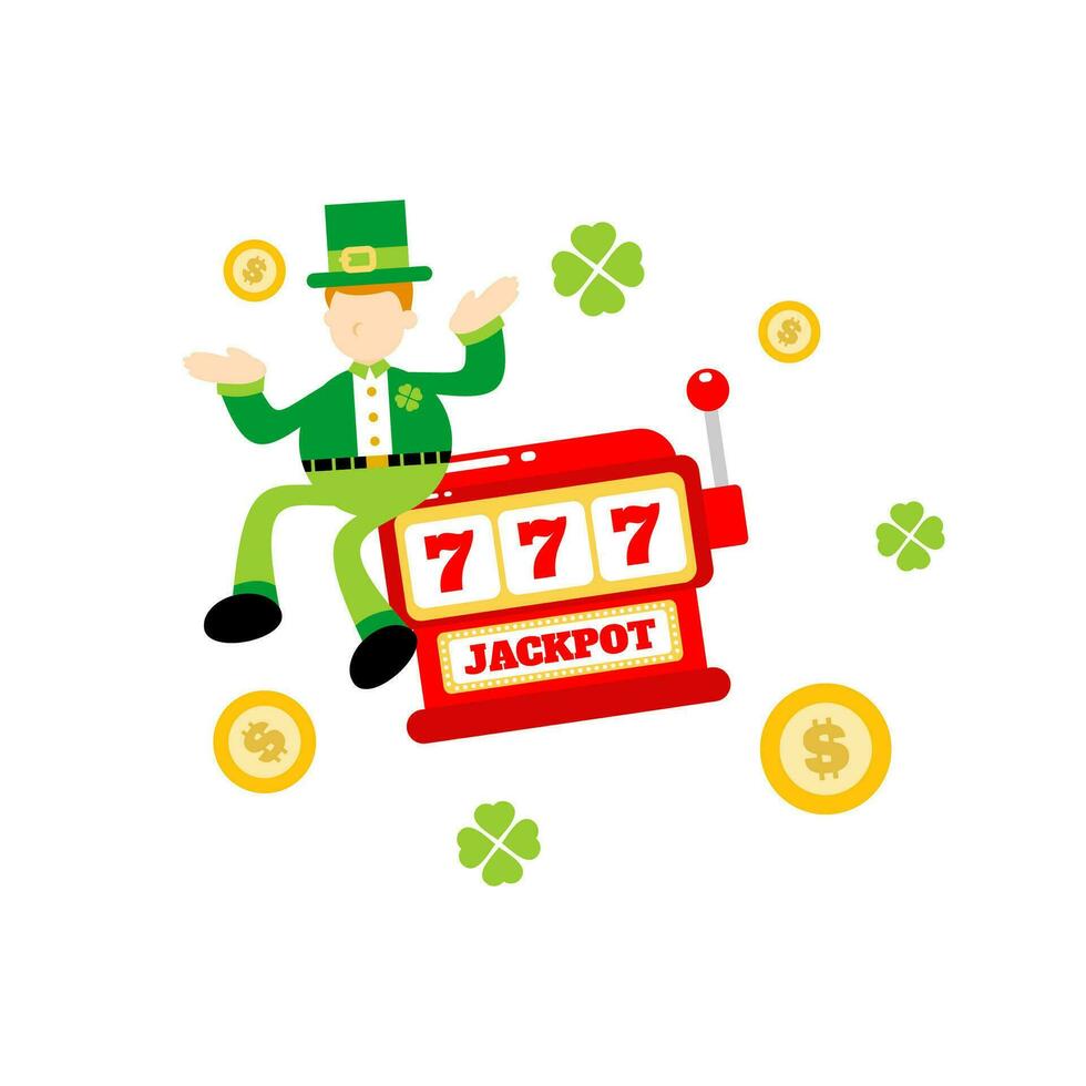 leprechaun shamrock celtic and casino slot game cartoon doodle flat design style vector illustration