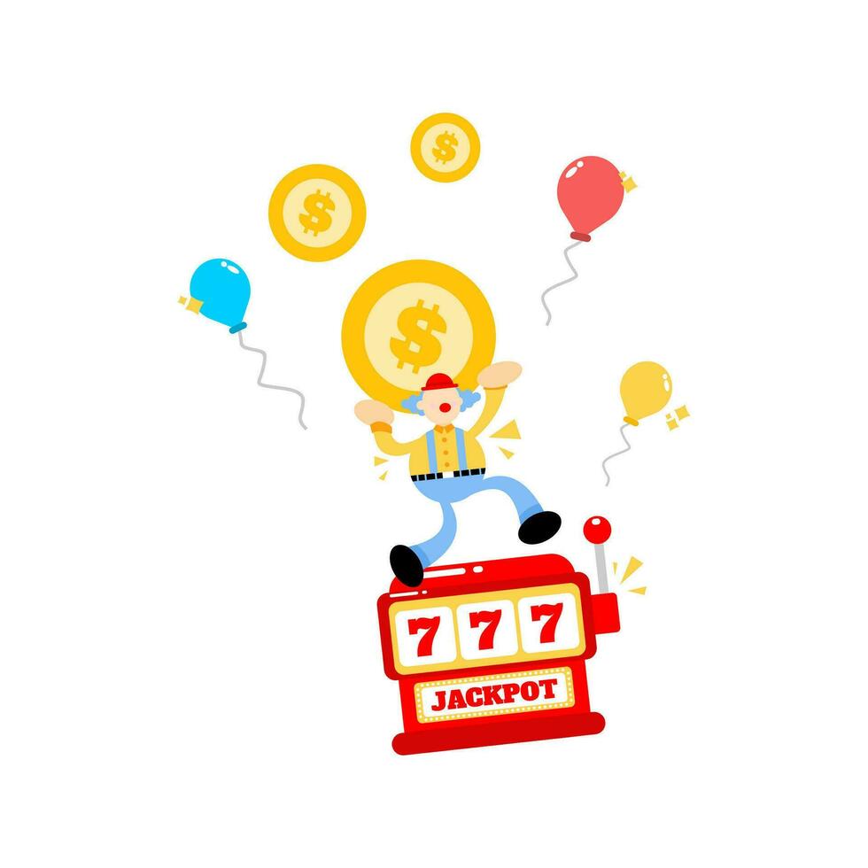 clown carnival and casino slot game cartoon doodle flat design style vector illustration
