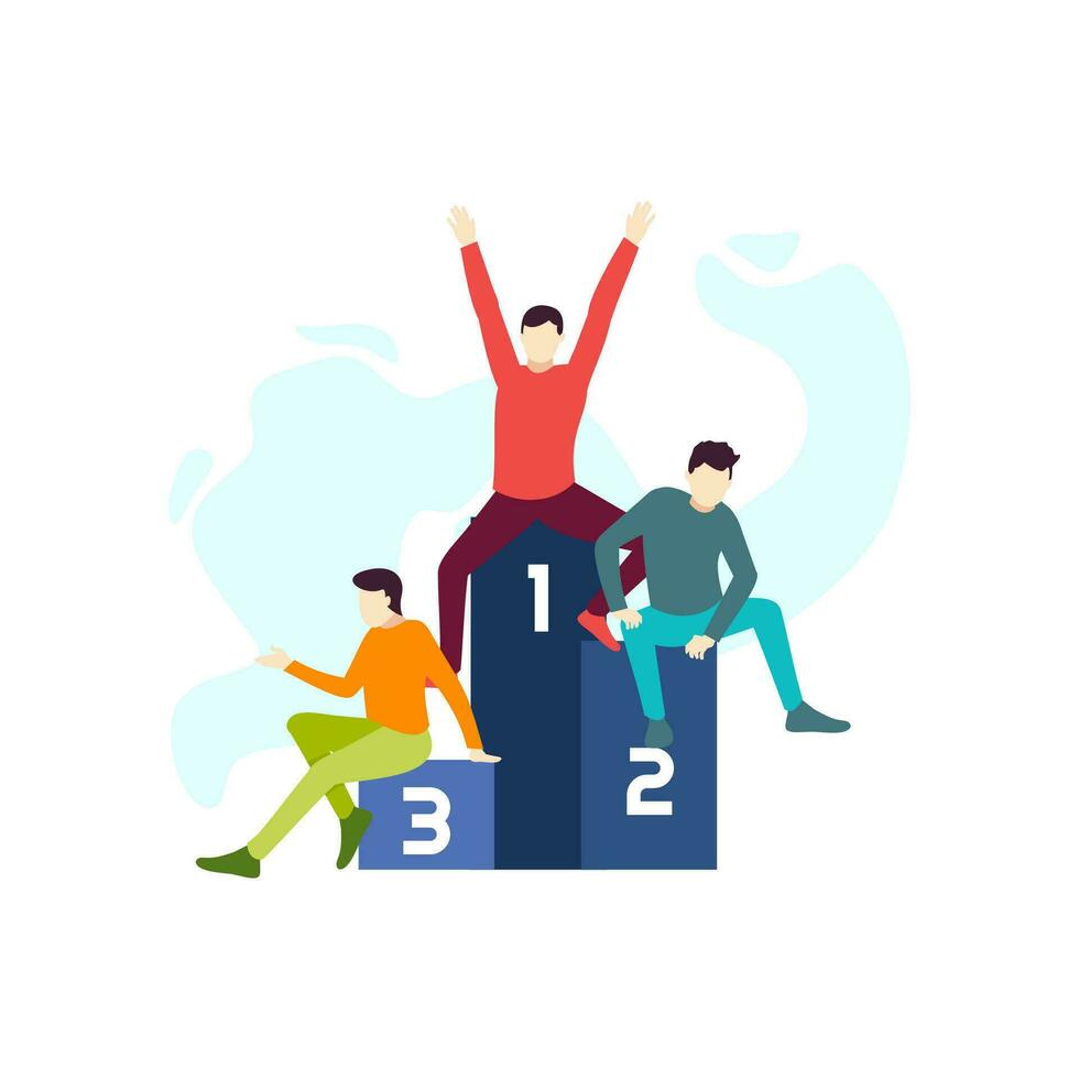 man sit on the competition stage podium people character flat design vector illustration