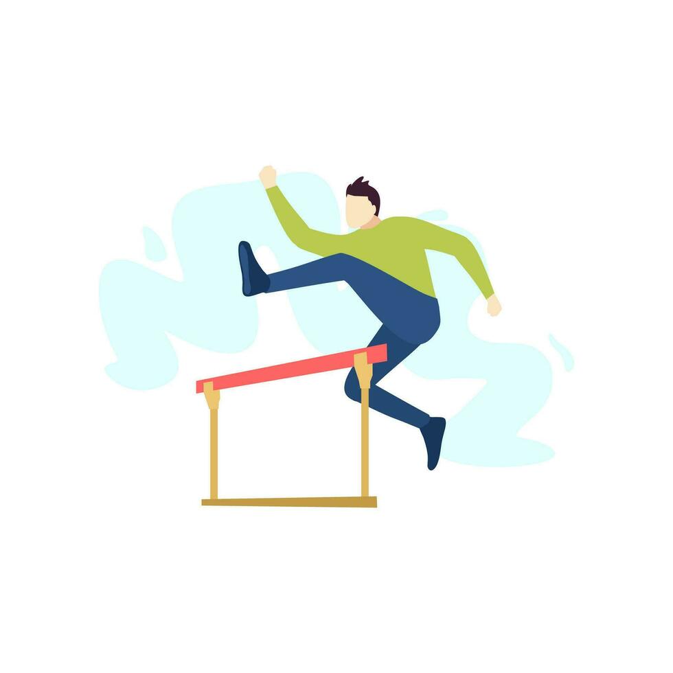 man is running and jumping over obstacles sport people character flat design vector illustration