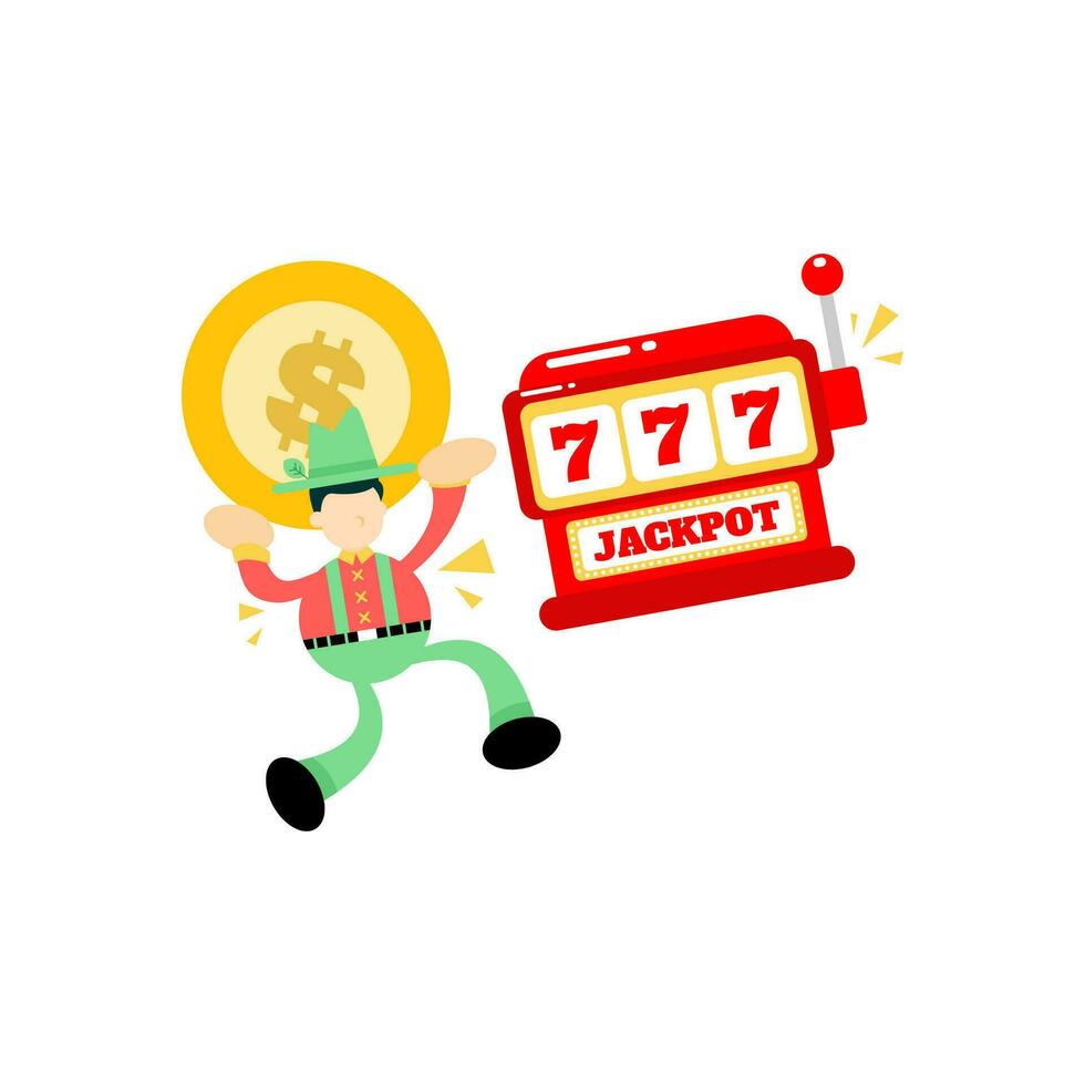 farmer man agriculture and casino slot game cartoon doodle flat design style vector illustration