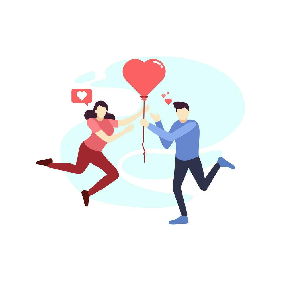 man woman couple and love balloon people character flat design vector illustration