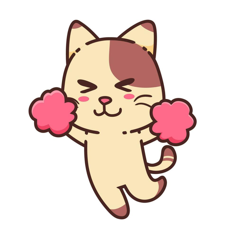 Cute Adorable Happy Brown Cat Dance Cheerleader cartoon doodle vector illustration flat design style