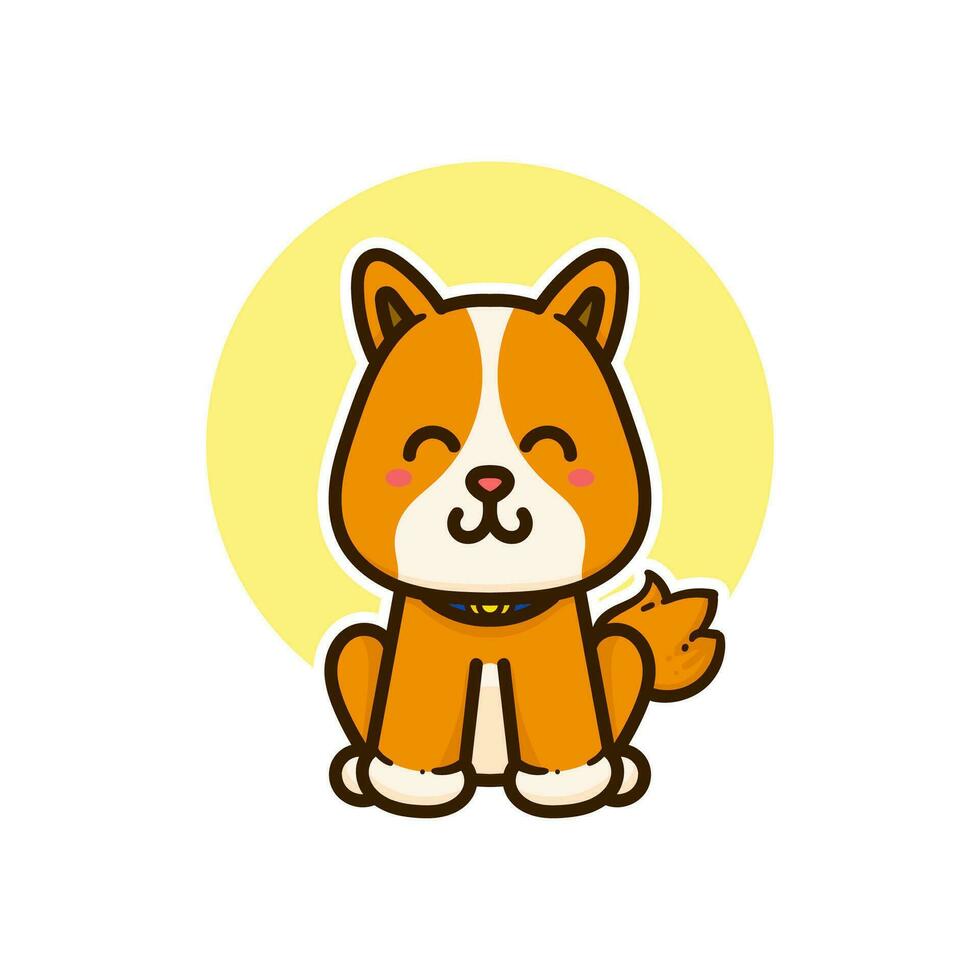 contento sentado perro linda adorable dibujos animados garabatear vector ilustración plano diseño estilo