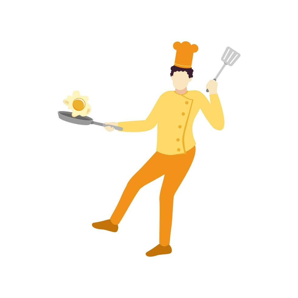chef cook fried egg food restaurant people character flat design vector illustration