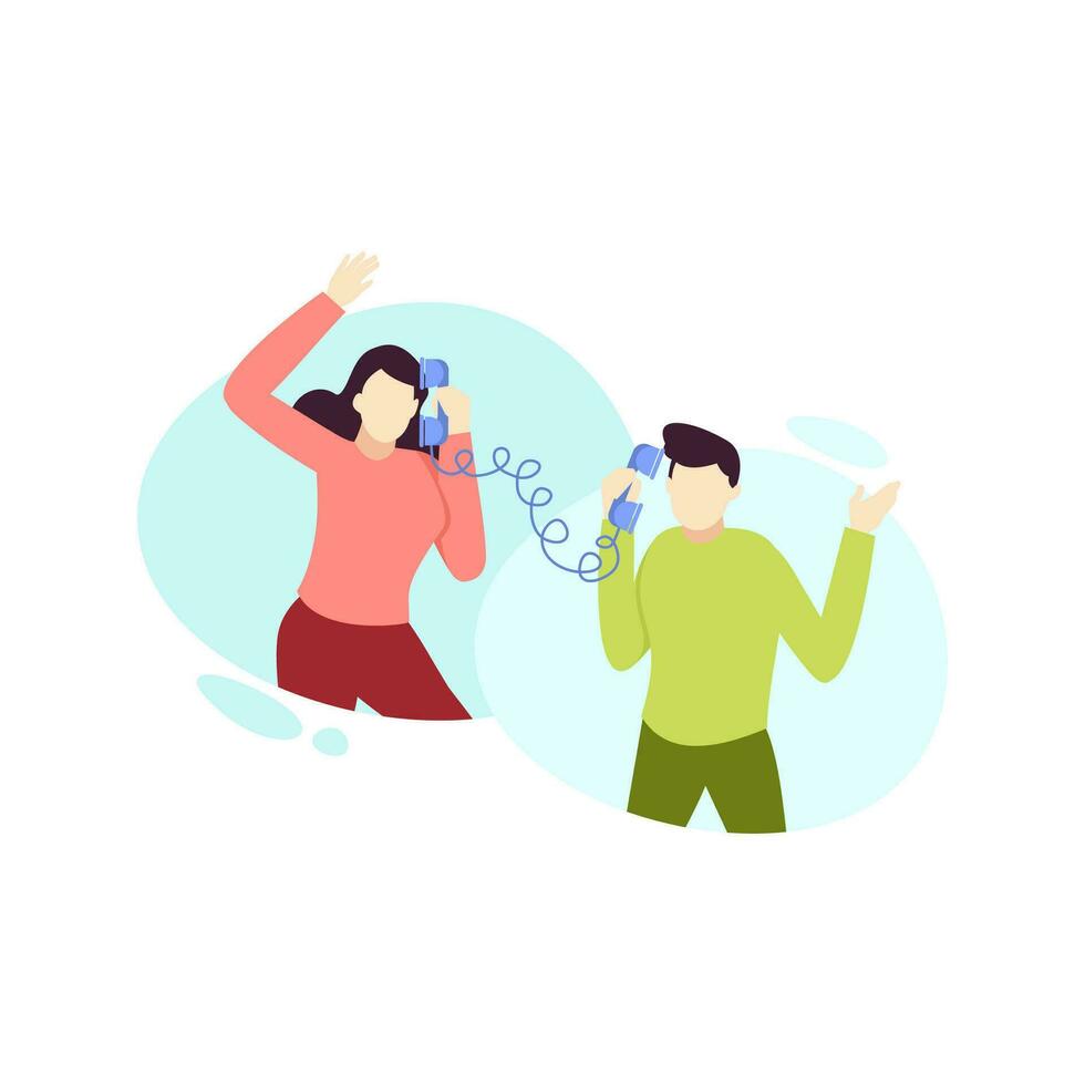 man and woman couple talking on the phone love dating people character flat design vector illustration