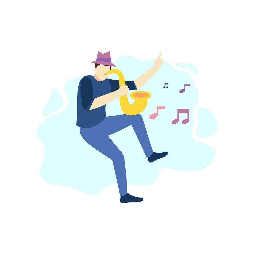 man play saxophone jazz music people character flat design vector illustration