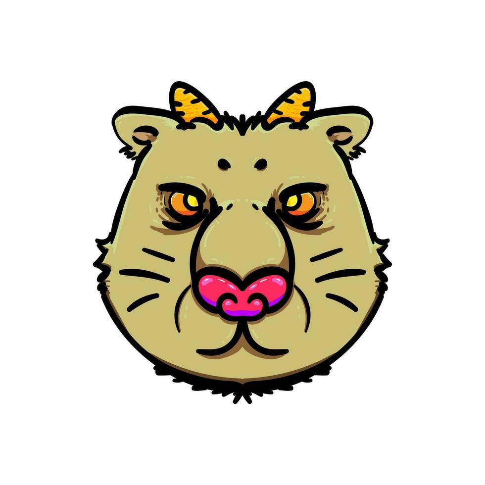 horned beaver head art cartoon doodle flat design style vector illustration