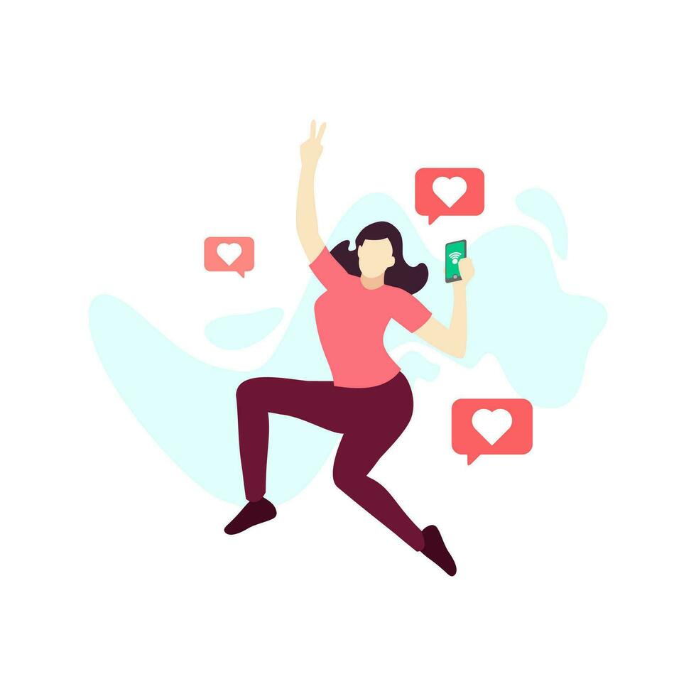 mujer amor me gusta cosas en social medios de comunicación personas personaje plano diseño vector ilustración