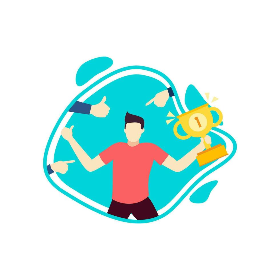 men get the trophy as winner people character vector illustration flat design