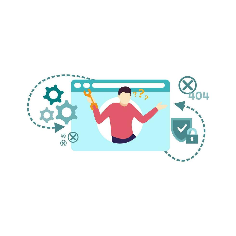 man maintenance error page internet web people character flat design vector illustration