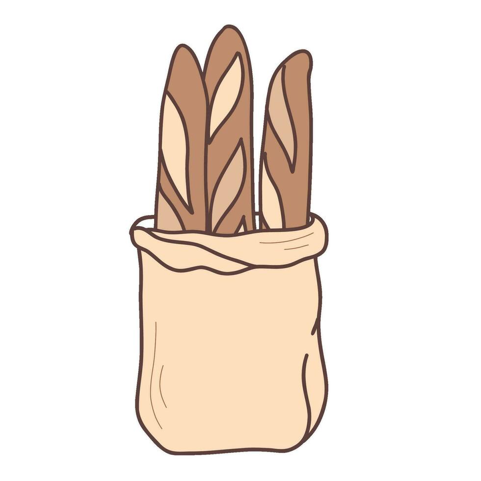 French baguettes in a paper bag. Bread vector illustration isolated. For bakery designs.